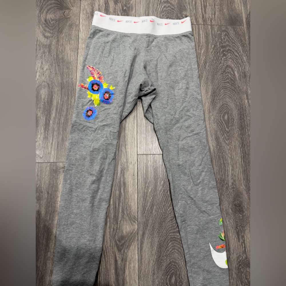 Nike Gray Leggings with Colorful Floral Design